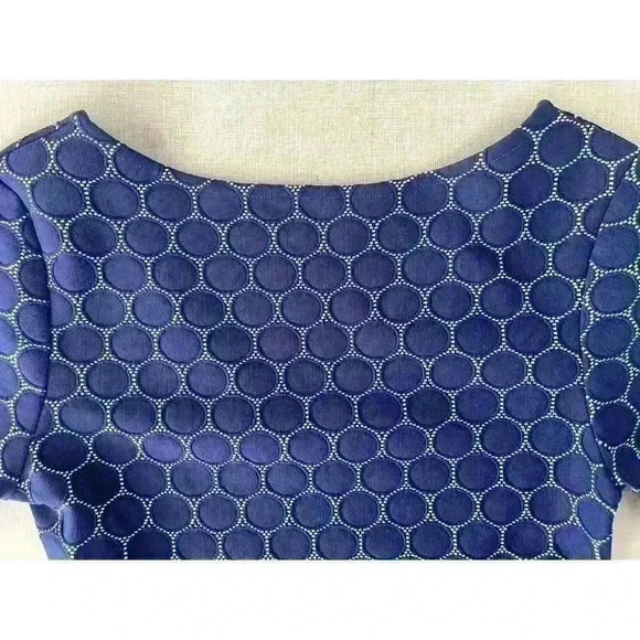 Leota Sz S Seraphine Jacquard Dress Blue Stretch 3/4 Slv Ballet Core Fit & Flare - Picture 6 of 16